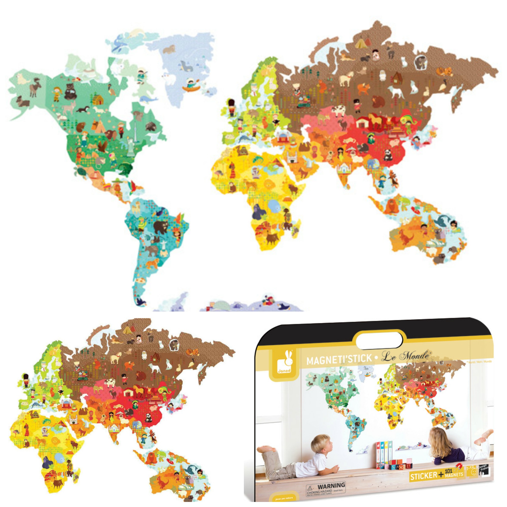 Sticker carte du monde géante pour enfants - stickers carte du